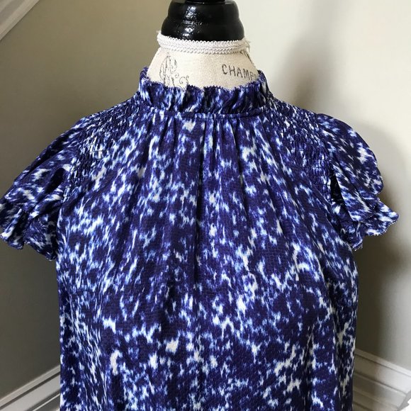 NWT Sea NY Celine Smocked Blouse Top Shirt Womens Small Blue White Sleeveless - Picture 8 of 15